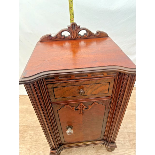 Antique Italian Nightstand Cabinet With Drawer Hand Carved Walnut and Mahogany For Sale - Image 9 of 13