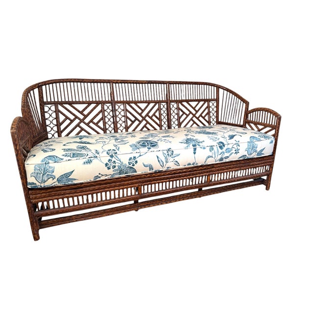 Brighton Fretwork Tortoise Rattan Sofa Carolina Irving Cushion For Sale - Image 11 of 12