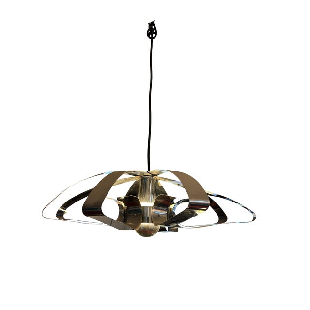 Chrome-Plated Metal Flower Pendant Light, 1970s For Sale - Image 6 of 10