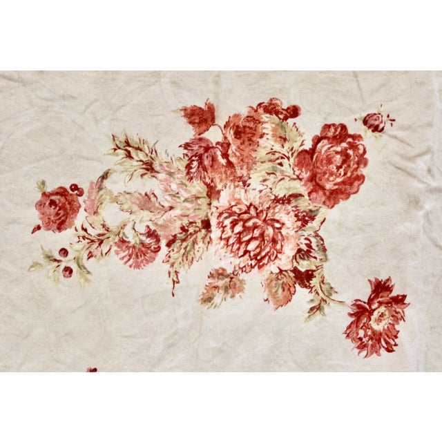Belgian Linen Hand Printed Red Florals 2 Panels - (48" Wide X 80" Long Per Panel)
