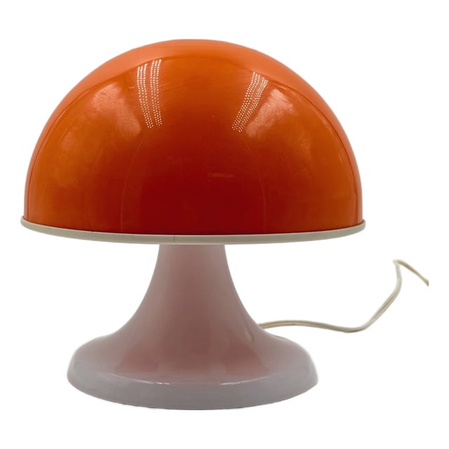 Italian Space Age Mushroom Table Lamp in Orange and White Plastic, 1970s For Sale