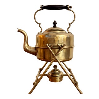 Antique Edwardian Brass Spirit Kettle and Stand, 1900s, Set of 2 For Sale