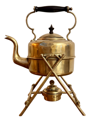 Antique Edwardian Brass Spirit Kettle and Stand, 1900s, Set of 2