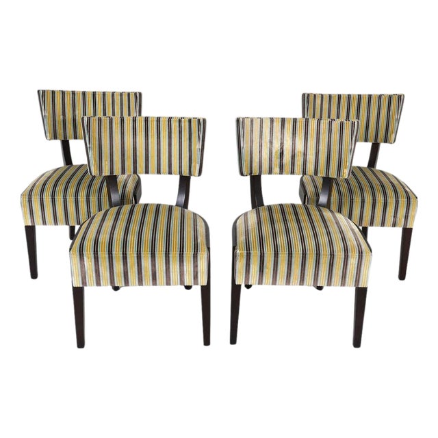 Set of Four Modern Mahogany Framed Slipper Chairs With Striped Upholstery For Sale