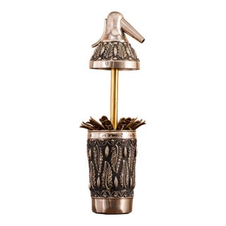 Vintage Ornate Silver & Brass Cigarette Holder Cup | Mid Century Smoking Collectible For Sale