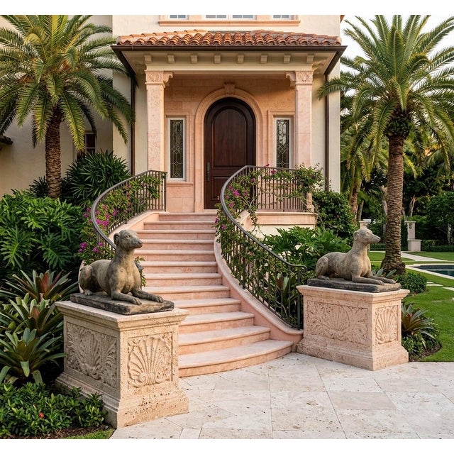 A Pair of Mid-Century English Style Cast Stone Greyhound Garden Statuary For Sale In West Palm - Image 6 of 8