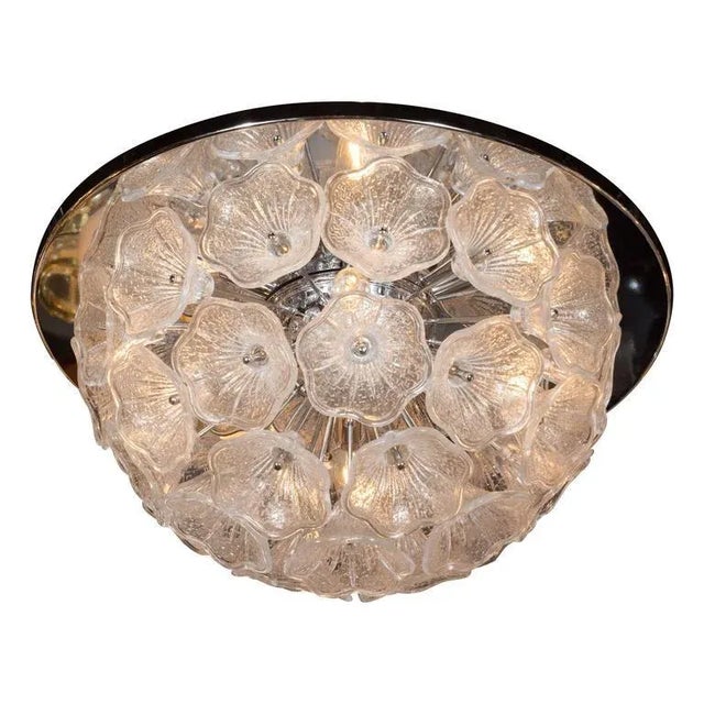 Chrome Handblown Murano Textured Glass Floral Chandelier with Polished Chrome Fittings For Sale - Image 8 of 8