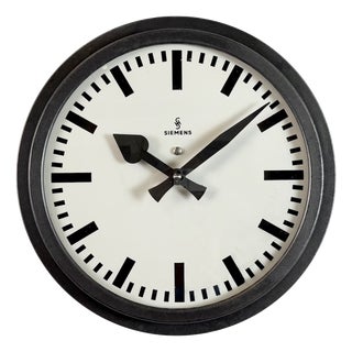Black Industrial Factory Wall Clock from Siemens, 1950s For Sale