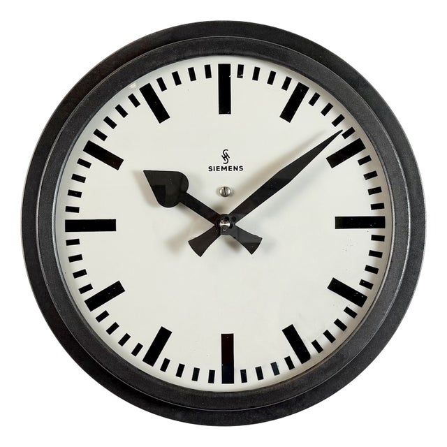 Black Industrial Factory Wall Clock from Siemens, 1950s For Sale