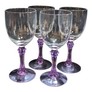 Vintage Amethyst Stemmed Wine Glasses - Set of 4 Lude Lilas Attributed to Cristal d'Arques - Durand For Sale