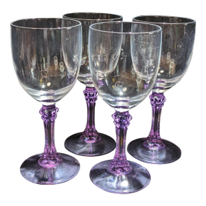 Vintage Amethyst Stemmed Wine Glasses - Set of 4 Lude Lilas Attributed to Cristal d'Arques - Durand
