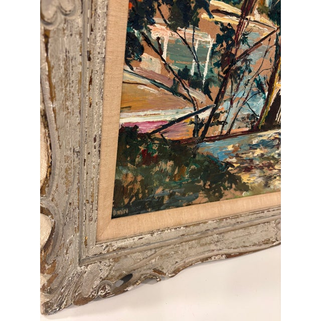 Raoul Dufy Vintage Textured Impressionist Oil Painting Cote d'Azur Coastal Town Landscape in Carved Wood Frame For Sale - Image 4 of 15