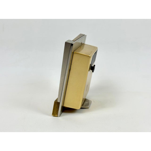 French Brutalist Steel and Brass Table Clock from Seiko, Japan, 1980s For Sale - Image 9 of 14