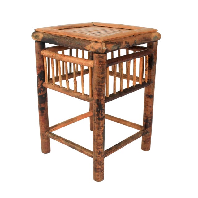 Brown Boho Chic Square Burnt Bamboo Plant Stand / Pedestal For Sale - Image 8 of 8