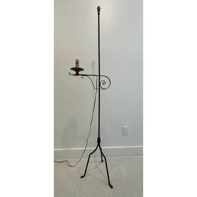 Antique Early 20th Century American Wrought Iron Bridge Arm Floor Lamp For Sale - Image 16 of 18