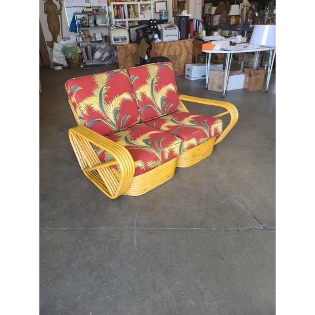 Tan Restored Frankl Style Rattan 5-Strand Square Pretzel Setional Settee Sofa For Sale - Image 8 of 8