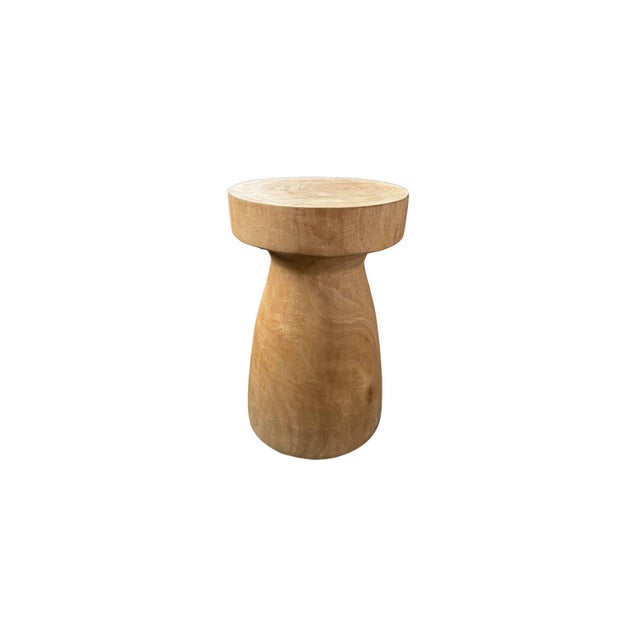 Round Teak Wood Side Table, Natural Finish, Modern Organic For Sale - Image 6 of 7