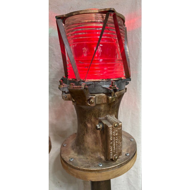 Industrial Mid 20th Century Rare Wallace & Tiernan Marine / Pair of Maritime Navigation Lights Made Floor Lamps For Sale - Image 3 of 12