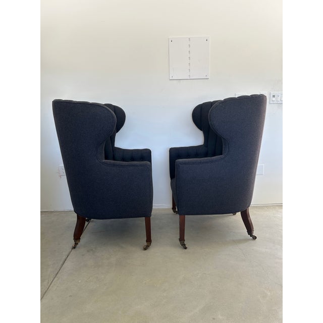 Gray A Pair of Custom Bench-Made Georgian Style Wingback Chairs by Cisneros Upholstery (Chicago) – Wool Flannel For Sale - Image 8 of 8