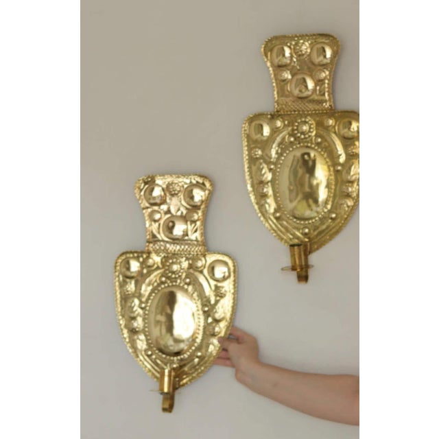 Large Mid-Century Baroque Swedish Brass Sconces, Set of 2 For Sale - Image 14 of 16