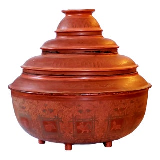 Burmese Lacquer Offering Vessel (Ok Kwet) - Early 1900s, Pagan For Sale