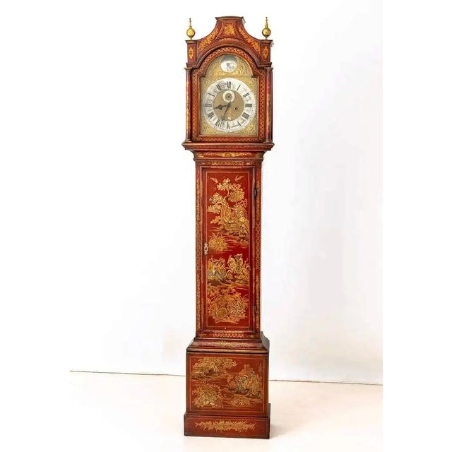 18th Century George II Scarlet Red Lacquer Chinoiserie Tall Clock For Sale In Boston - Image 6 of 6