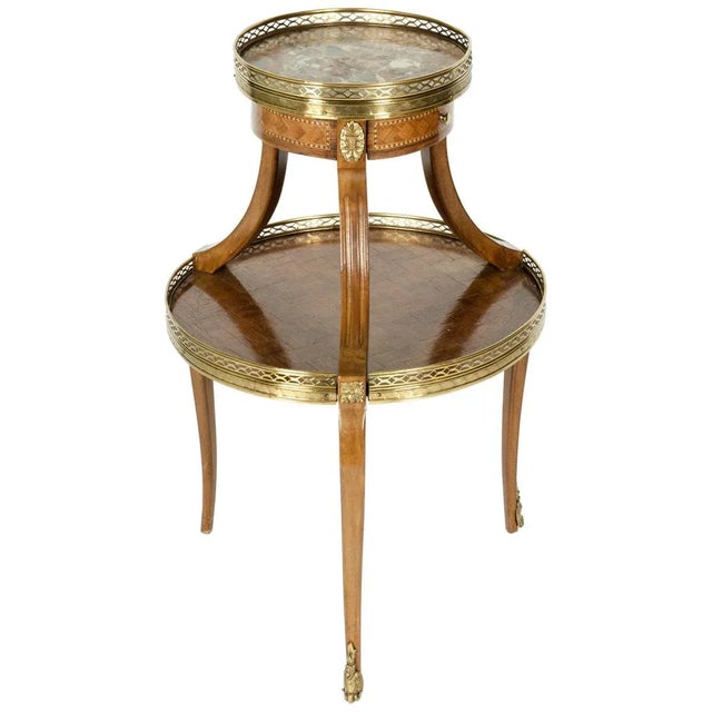 Two-Tier Marble-Top Marquetry Side or End Table For Sale - Image 12 of 12