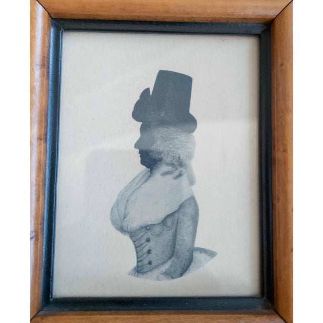 Antique White 20th Century Pair of Silhouette Lithograph Print Portraits in Birdseye Maple Frames For Sale - Image 8 of 13
