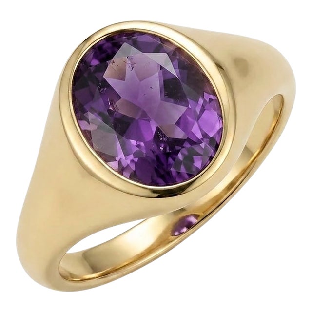 Chunky Amethyst Signet Men's Ring | Bezel Setting Thick Band Ring | February Birthstone Ring Us 7 For Sale