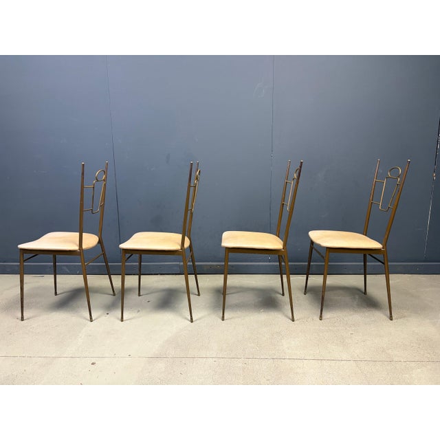 Metal Mid-Century Modern Italian Brass Dining Chairs, 1950s, Set of 4 For Sale - Image 7 of 14