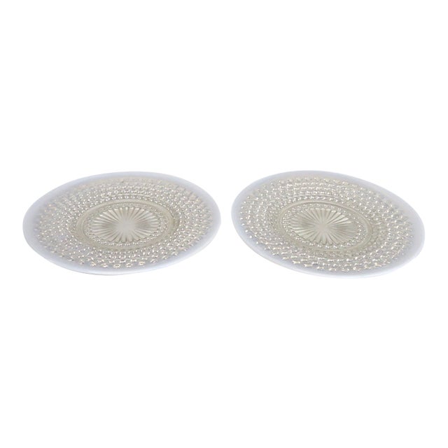 Anchor Hocking Moonstone Clear Opalescent Hobnail 1940s Plates 2pc Pair 5138b For Sale