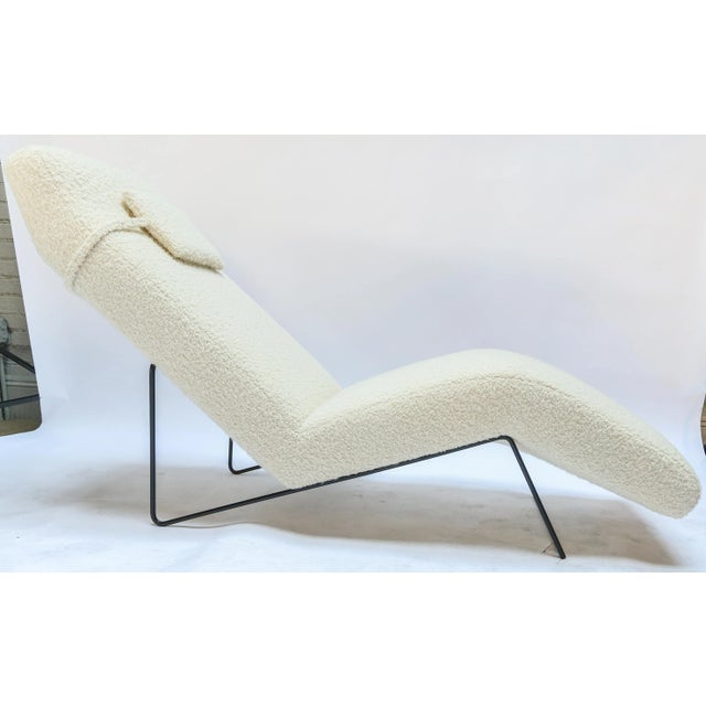 Adesso Imports Custom Mid Century Style Metal and Ivory Chaise Chair For Sale - Image 4 of 10