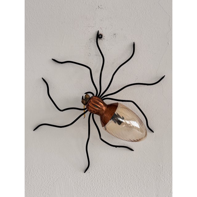 Black Italian Spider Wall Light Sconce with Yellow Glass Body, 1960s For Sale - Image 8 of 12