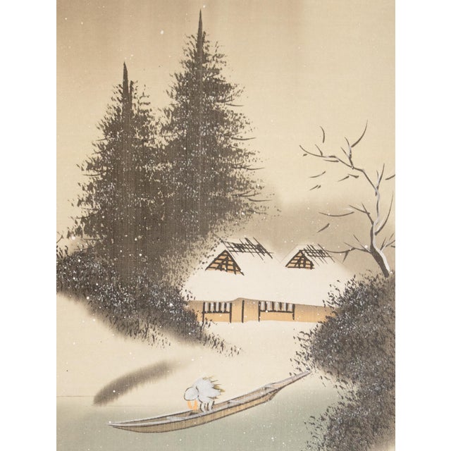 Taupe C. 1970s Showa Era Japanese Silk Landscape Scrolls - A Pair For Sale - Image 8 of 17