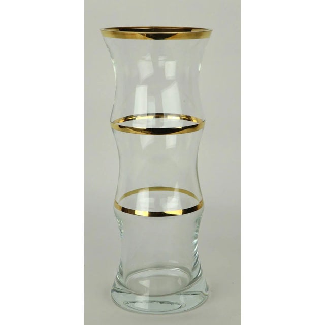 Chic, stylish and elegant glass vase of bamboo form with gold highlight light trim Excellent original condition, free of...