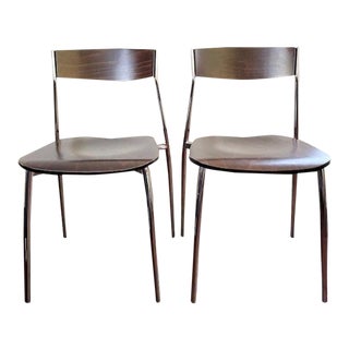 Late 20th Century Altek Italia Design Baba Walnut Chairs by Sergio Mian, Chrome Chairs - a Pair For Sale