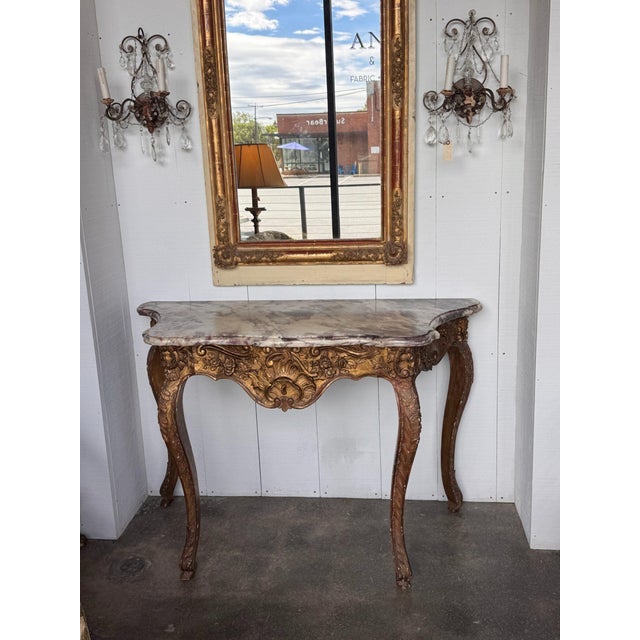 Italian 18th Century Italian Giltwood Console With Shaped Marble Top For Sale - Image 3 of 13