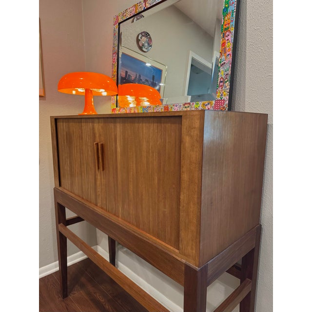 A Tall Mid Century Modern Danish Cocktail Cabinet With Tambour Doors, Circa 1960s For Sale - Image 11 of 12