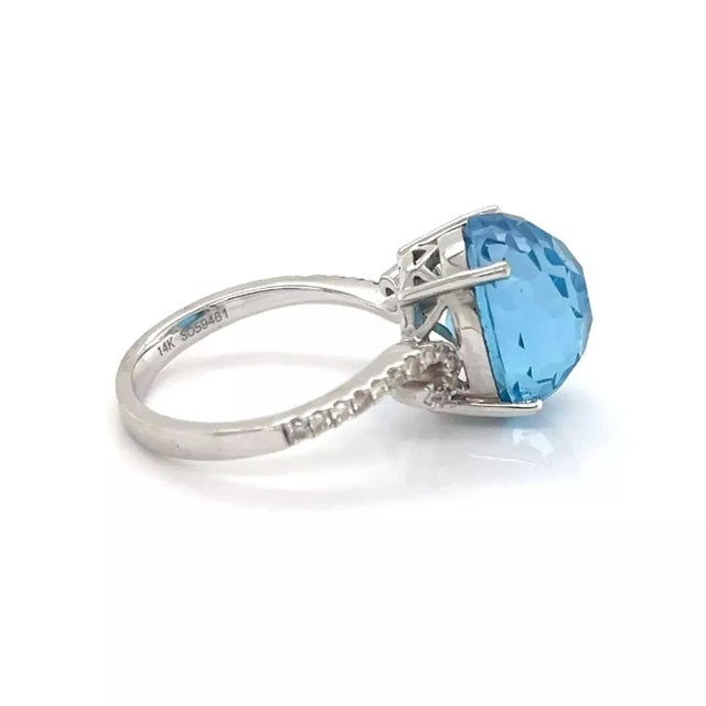 Contemporary Gabriel & Co. Diamond Blue Topaz 14k White Gold Ring - Size 6 For Sale - Image 3 of 6
