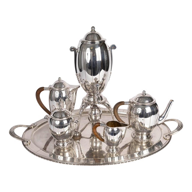 Art Nouveau Coffee and Tea Service with Samovar, Sugar Bowl and Milk Jug, Set of 6 For Sale