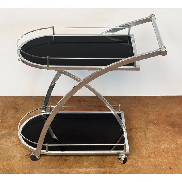 Art Deco Two-Tiered Drinks Cart of Chrome and Black Glass From England For Sale In Austin - Image 6 of 8