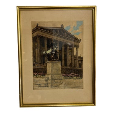 Temple Construction, Color Lithograph on Paper, Framed For Sale