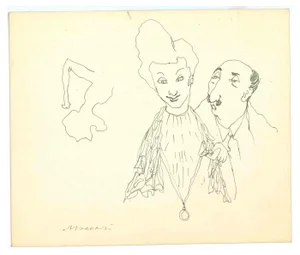 Mino Maccari, The Couple, Ink Drawing, 1940s