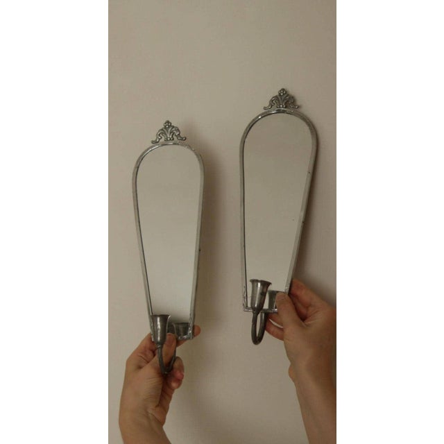 Mid-Century Modern Mid-Century Swedish Pewter Sconces with Mirrors from Svenskt Tenn, Set of 2 For Sale - Image 3 of 18