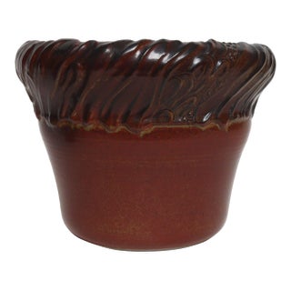 Large Vintage Red, Ochre and Slate Incised Ceramic Planter by Deanna Nichols For Sale