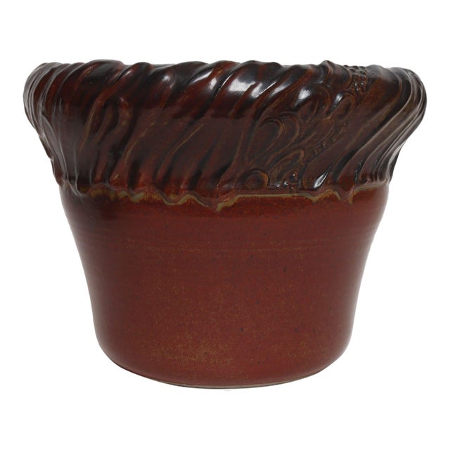 Large Vintage Red, Ochre and Slate Incised Ceramic Planter by Deanna Nichols For Sale