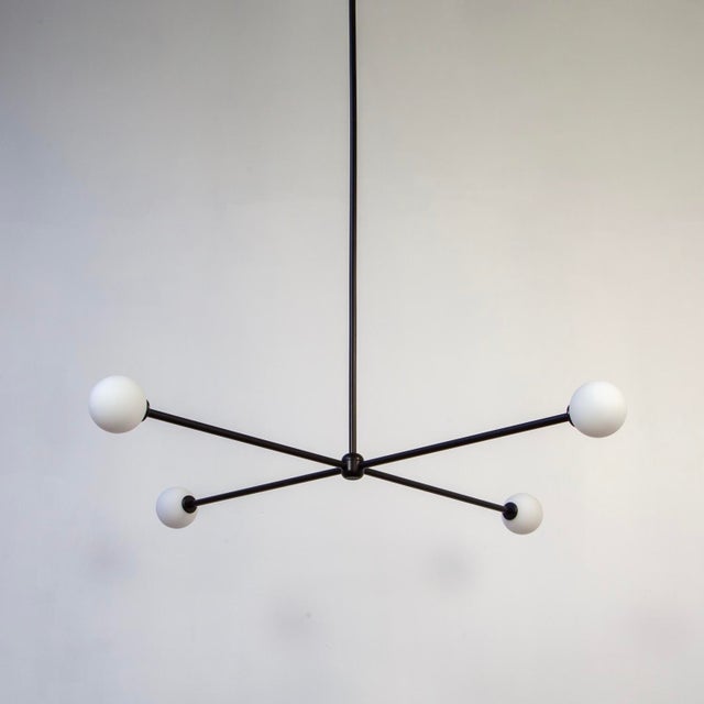 Globe Chandelier 4, Black, 26.5in H, 3 Inch Glass Globes, by Research.Lighting, Modern, Minimal Hanging Light For Sale In New York - Image 6 of 11