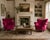 Swedish Cabinetmaker, Rolled Arm Lounge Chairs, Red Velvet, Lacquered Wood, Sweden, 1940s A wonderful pair of rolled arm...