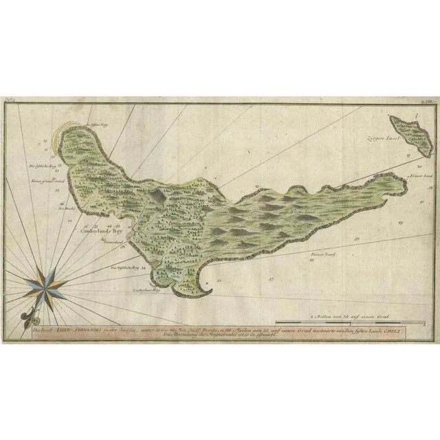 Handcolored Map of Isle De Juan Fernandes Robinson Crusoe Island, Chili, 1763 For Sale - Image 6 of 6