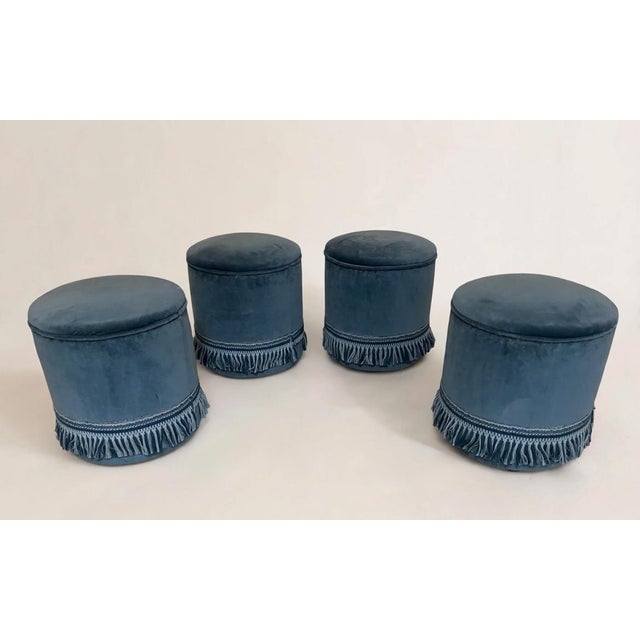Liberty Ottomans in Turquoise Velvet, 1890s, Set of 4 For Sale - Image 4 of 4